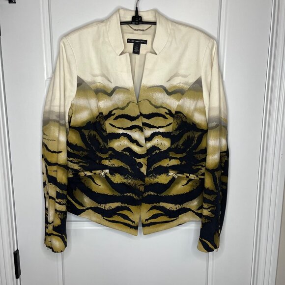 Chico's BLACK LABEL Ombre Animal Blazer Jacket Size 1 (US 8) Gold Black Tiger - Picture 2 of 10